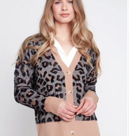 Renuar Renuar Black Combo Animal Print Long Sleeve Cardigan