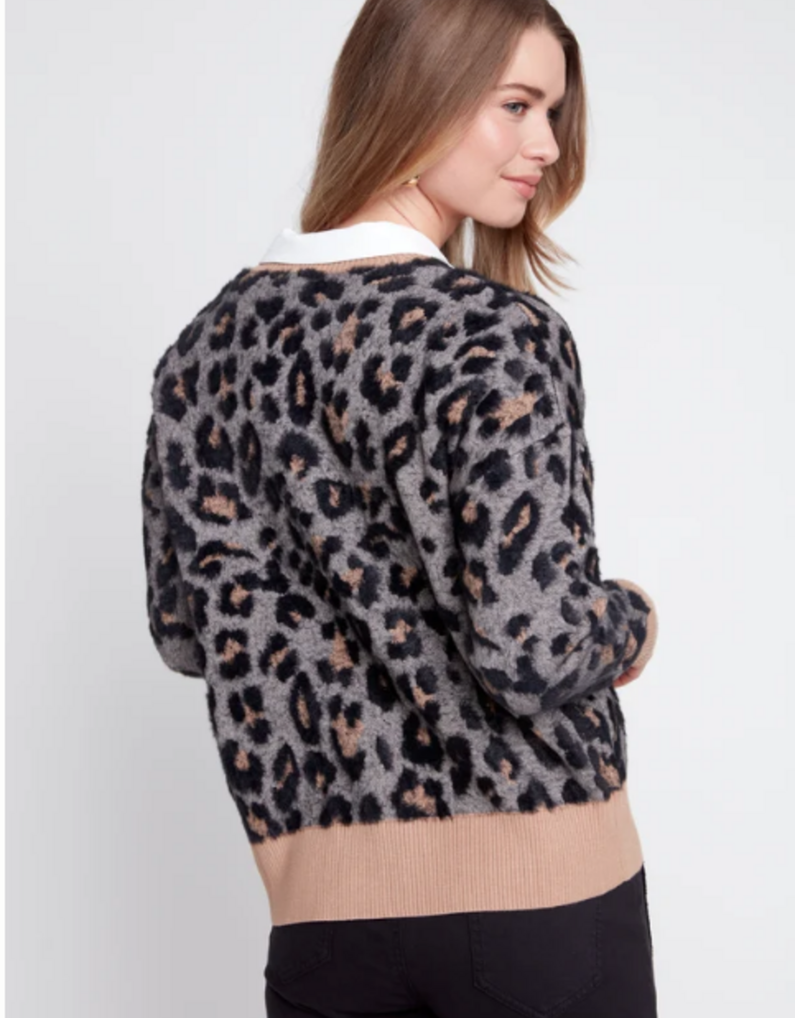 Renuar Renuar Black Combo Animal Print Long Sleeve Cardigan
