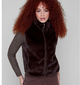 Renuar Renuar Chocolate Zip Up  Faux Fur Short Vest