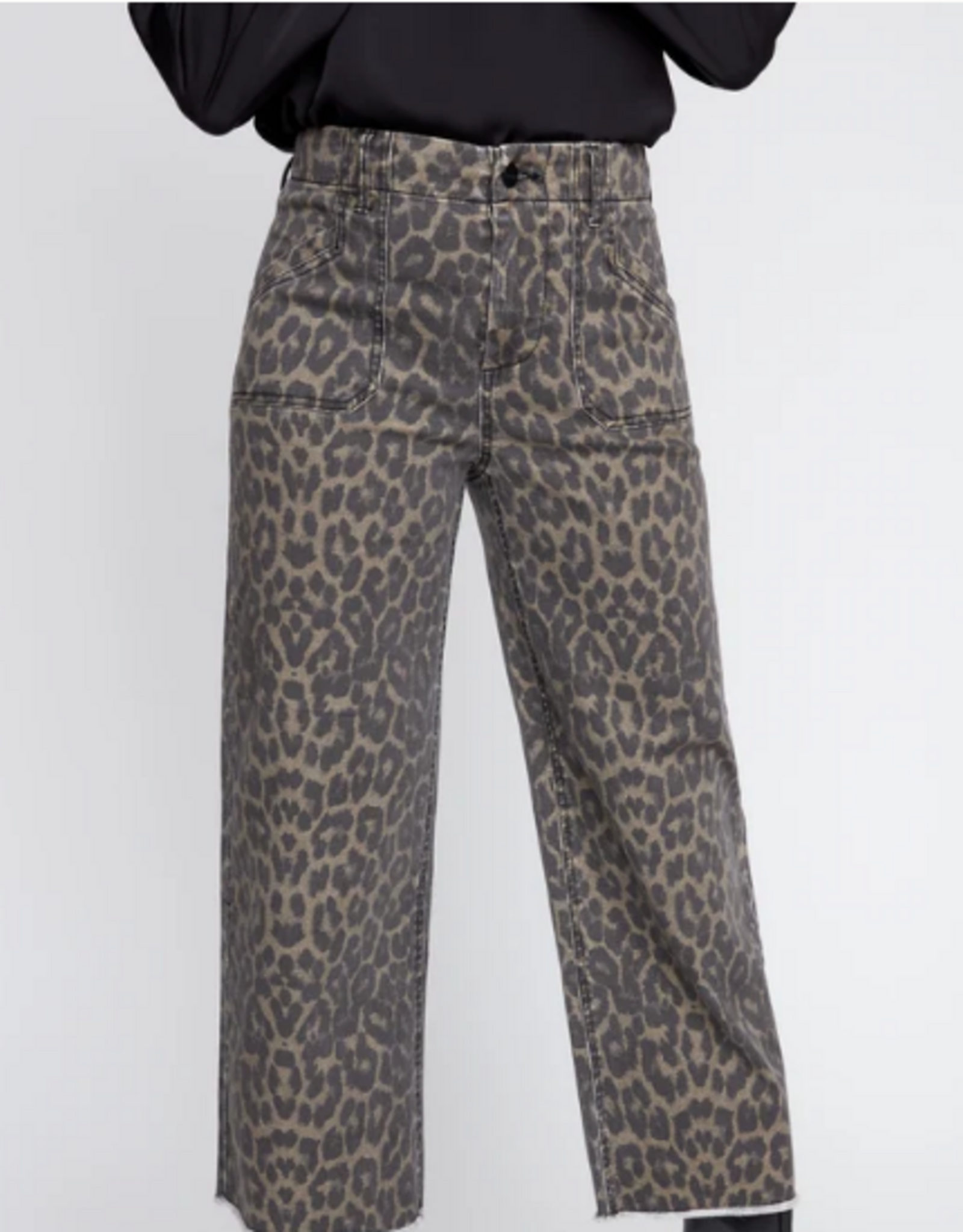 Renuar Renuar Animal Print  Denim Cropped Wide-Leg Pant