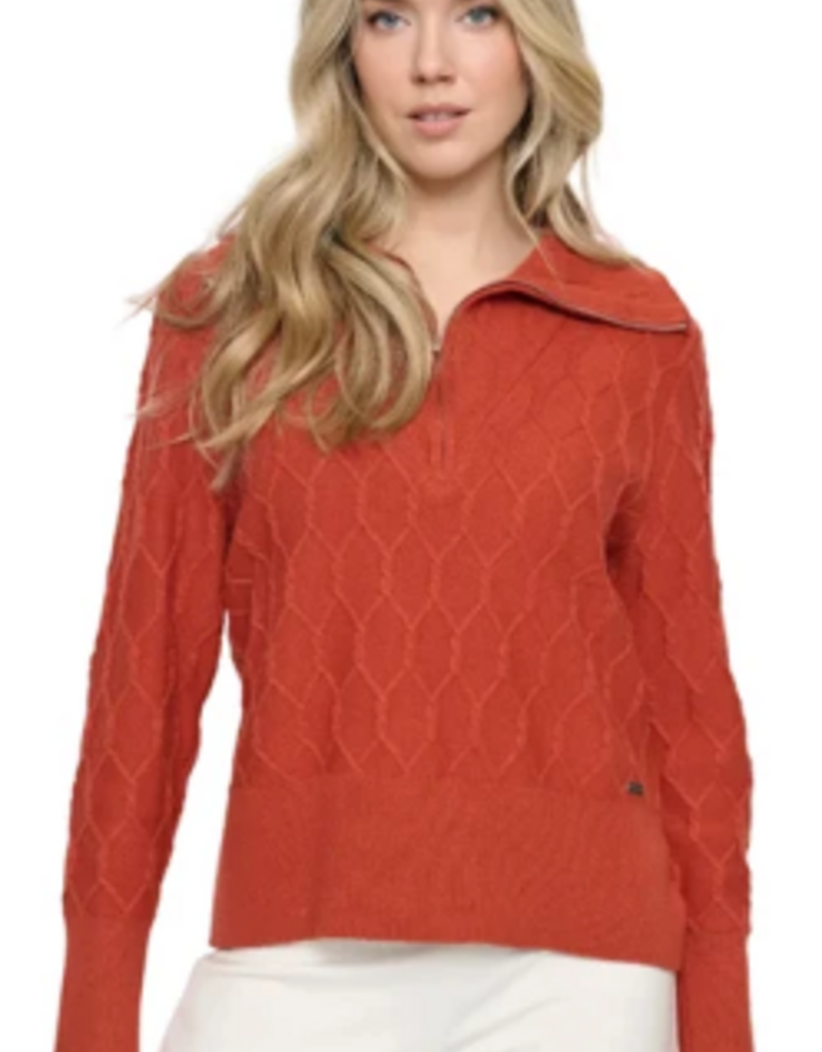Picadilly Picadilly  Glazed Ginger  Half Zip Chain Link Long Sleeve  Sweater