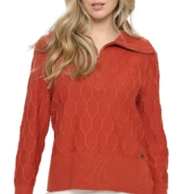 Picadilly Picadilly Glazed Ginger  Half Zip Chain Link Long Sleeve  Sweater
