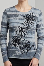 Picadilly Piccdilly Deep Denim Multi Color  Embroider Print Round Neck
