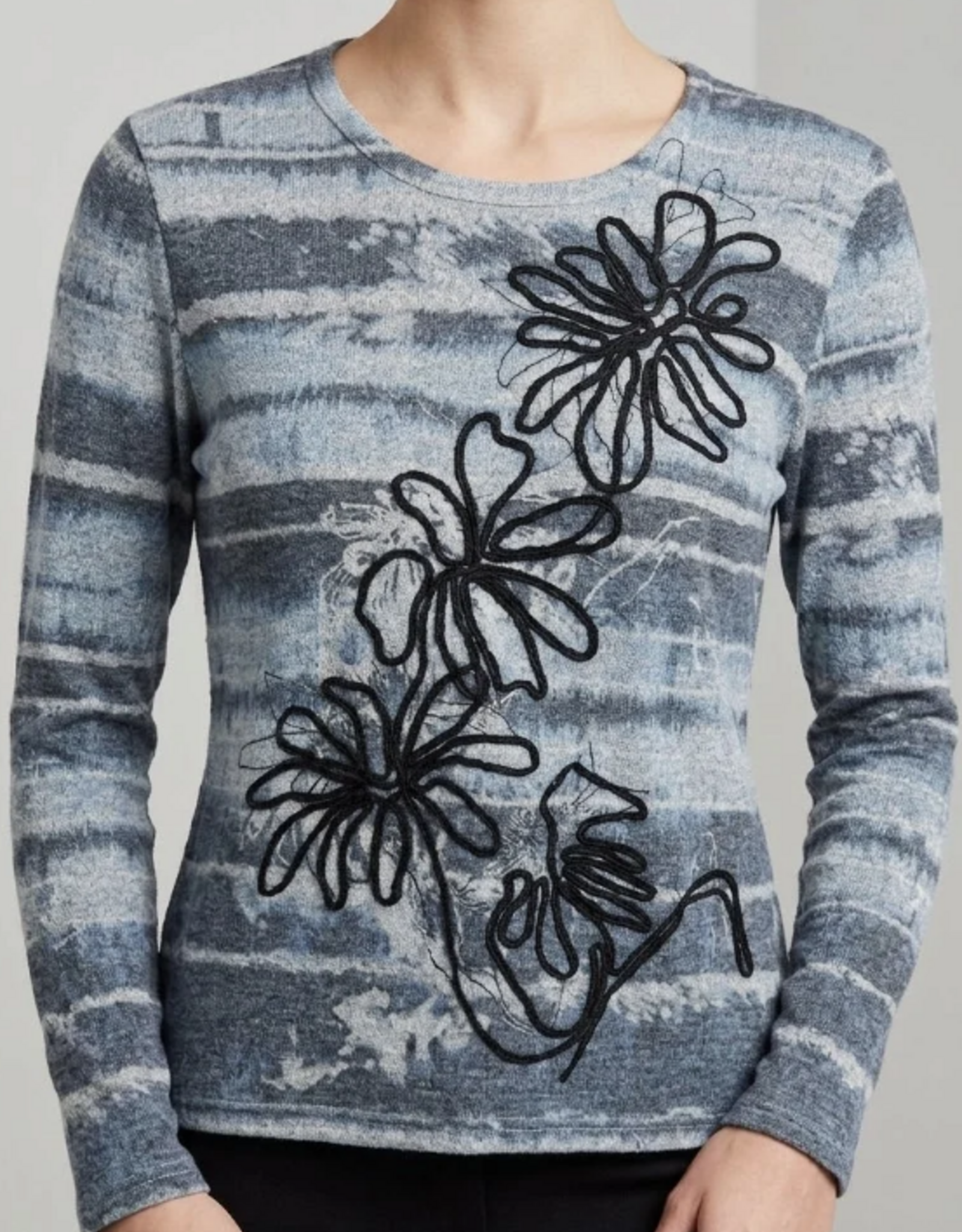 Picadilly Piccdilly Deep Denim Multi Color  Embroider Print Round Neck