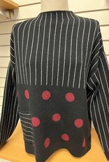 Picadilly Picadilly YE256 Black/Cabernet Polka Dot Stripe Long Sleeve Top