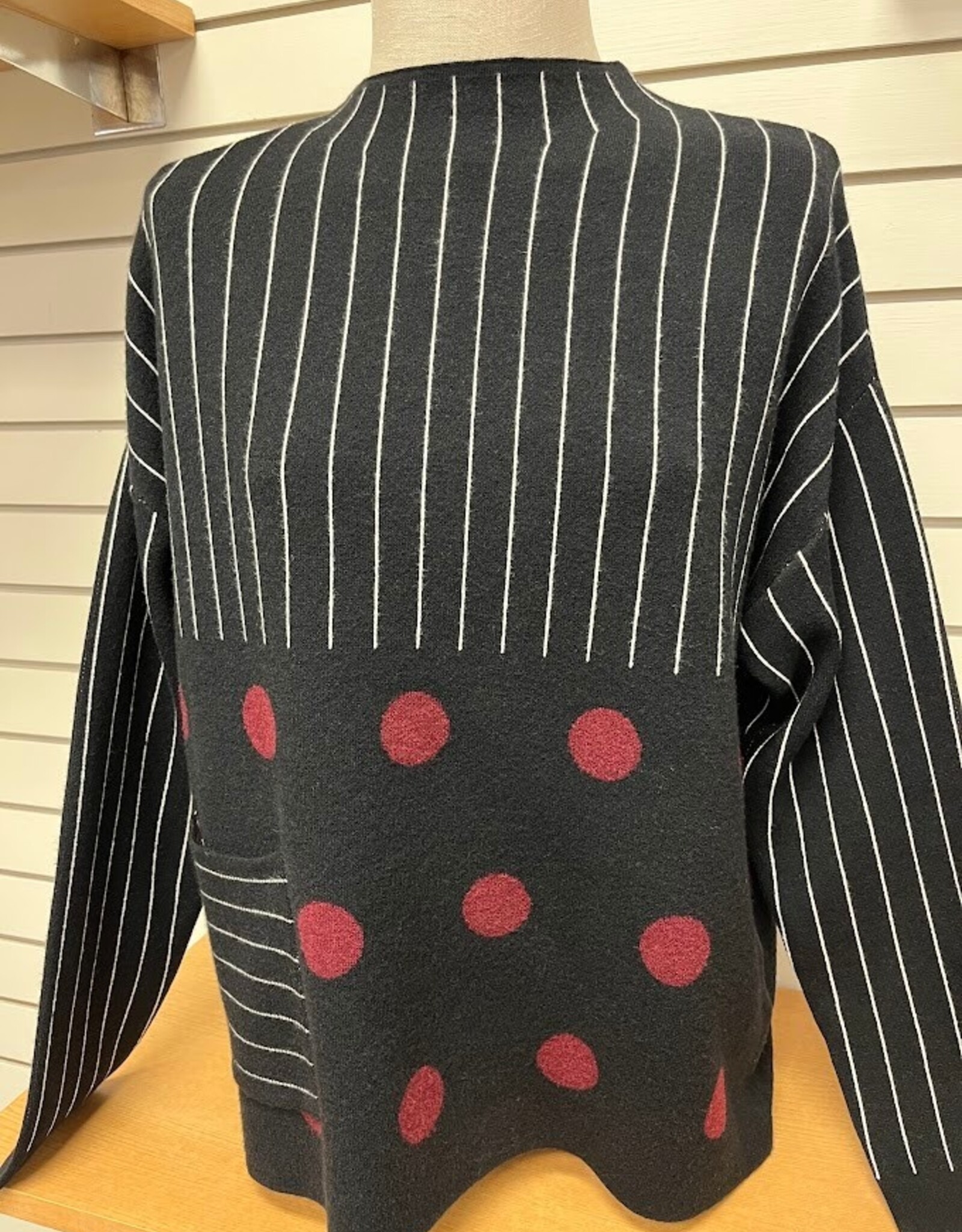 Picadilly Picadilly YE256 Black/Cabernet Polka Dot Stripe Long Sleeve Top