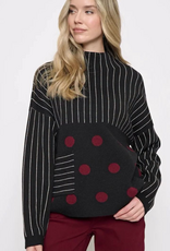 Picadilly Picadilly YE256 Black/Cabernet Polka Dot Stripe Long Sleeve Top
