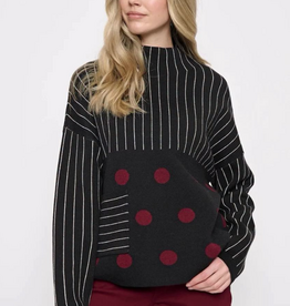 Picadilly Picadilly Black/Cabernet Polka Dot Stripe Long Sleeve Top