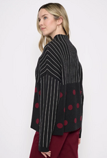 Picadilly Picadilly YE256 Black/Cabernet Polka Dot Stripe Long Sleeve Top