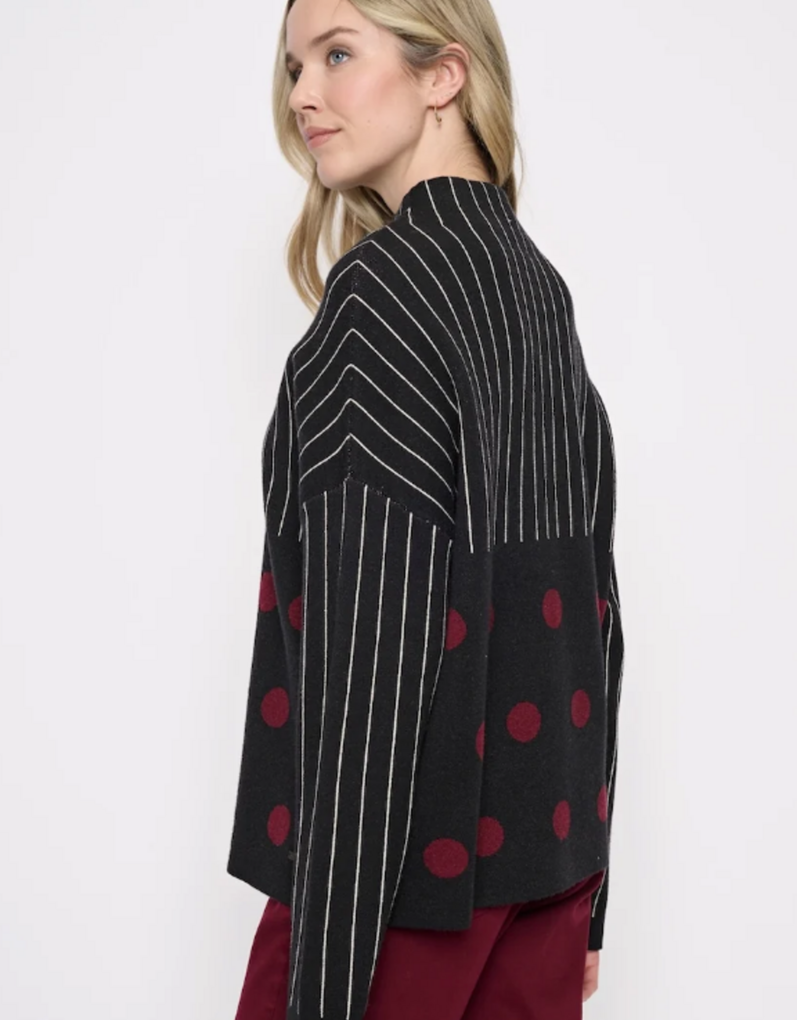 Picadilly Picadilly YE256 Black/Cabernet Polka Dot Stripe Long Sleeve Top