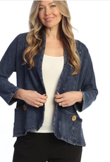 Jess & Jane Jess & Jane  Denim Mineral Washed/Garment  Dyed Cotton Fleece Cardigan