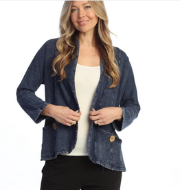 Jess & Jane Jess & Jane Denim Mineral Washed/Garment  Dyed Cotton Fleece Cardigan