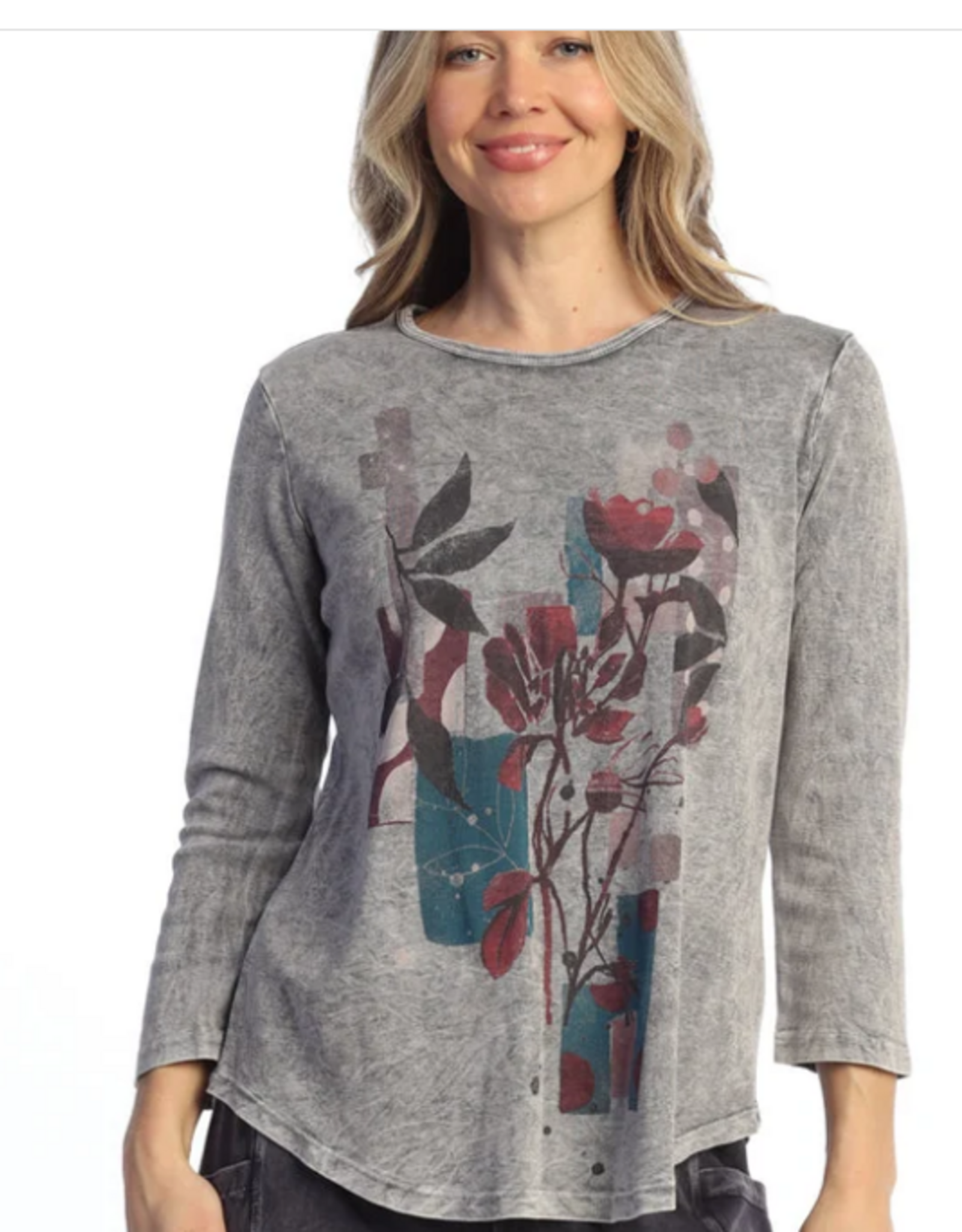 Jess & Jane Jess & Jane  Fern Mineral Washed 3/4 Sleeve Top