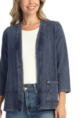 Jess & Jane Jess & Jane Denim Color Terry Open Front Cardigan