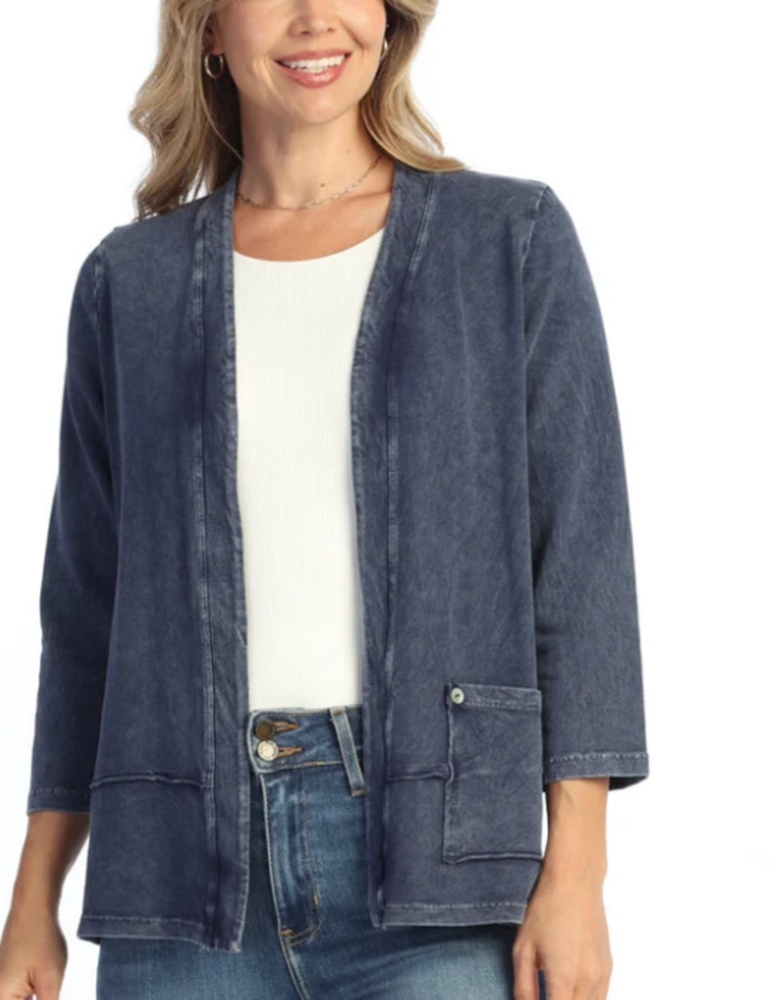 Jess & Jane Jess & Jane Denim Color Terry Open Front Cardigan