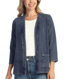 Jess & Jane Jess & Jane Denim Color Terry Open Front Cardigan
