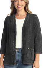 Jess & Jane Jess & Jane M142 Black Denim Color Terry Open Front Cardigan