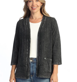 Jess & Jane Jess & Jane M142 Black Denim Color Terry Open Front Cardigan
