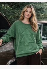 Cotton Lani Cotton Lani  Green With Tree Applique Round Neck Long Sleeve Top