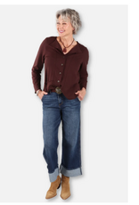 Cotton Lani Cotton Lani Chestnut Folded Down Collar Button Up Cardigan