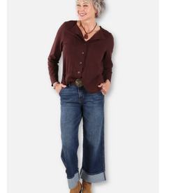 Cotton Lani Cotton Lani Chestnut Folded Down Collar Button Up Cardigan