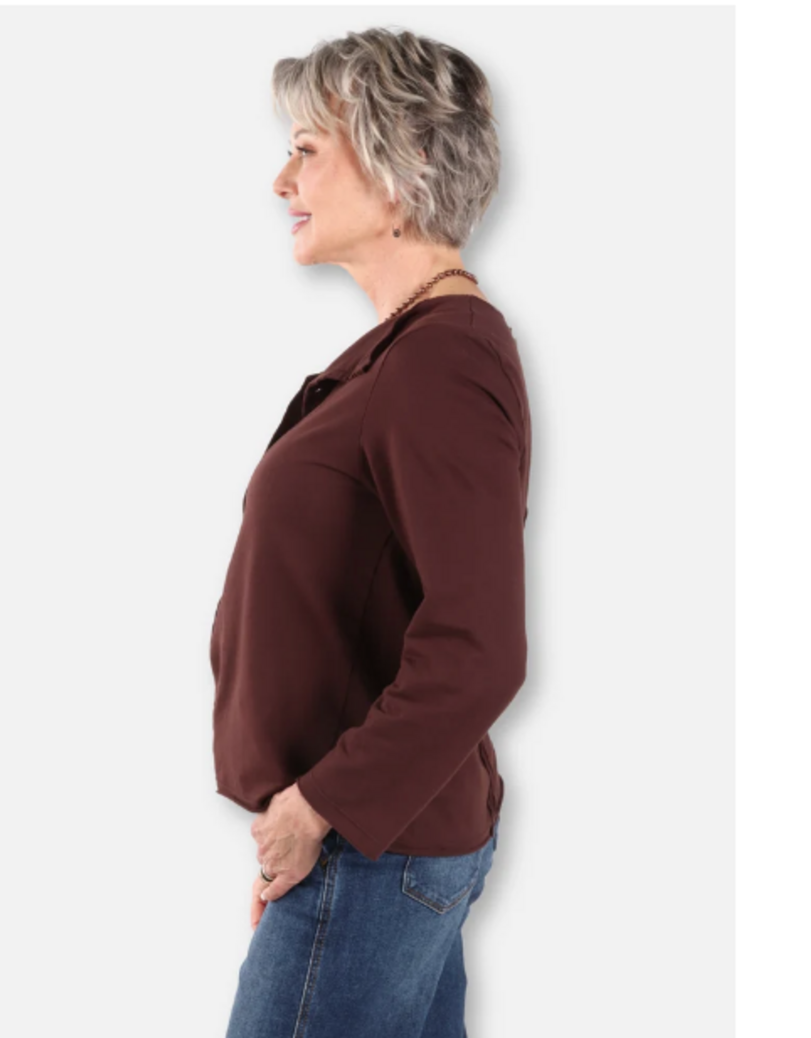 Cotton Lani Cotton Lani Chestnut Folded Down Collar Button Up Cardigan