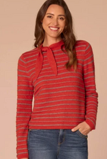 Kylie Paige Democracy Pumpkin Spice Round Neck Self Tie Textured Stripe Sweater