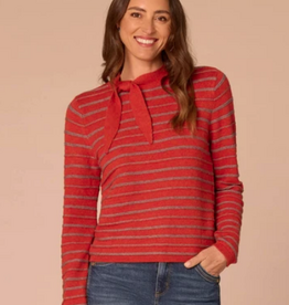 Kylie Paige Democracy Pumpkin Spice Round Neck Self Tie Textured Stripe Sweater