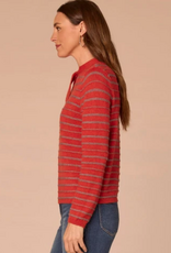Kylie Paige Democracy Pumpkin Spice Round Neck Self Tie Textured Stripe Sweater