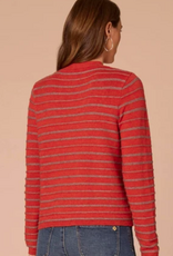Kylie Paige Democracy Pumpkin Spice Round Neck Self Tie Textured Stripe Sweater