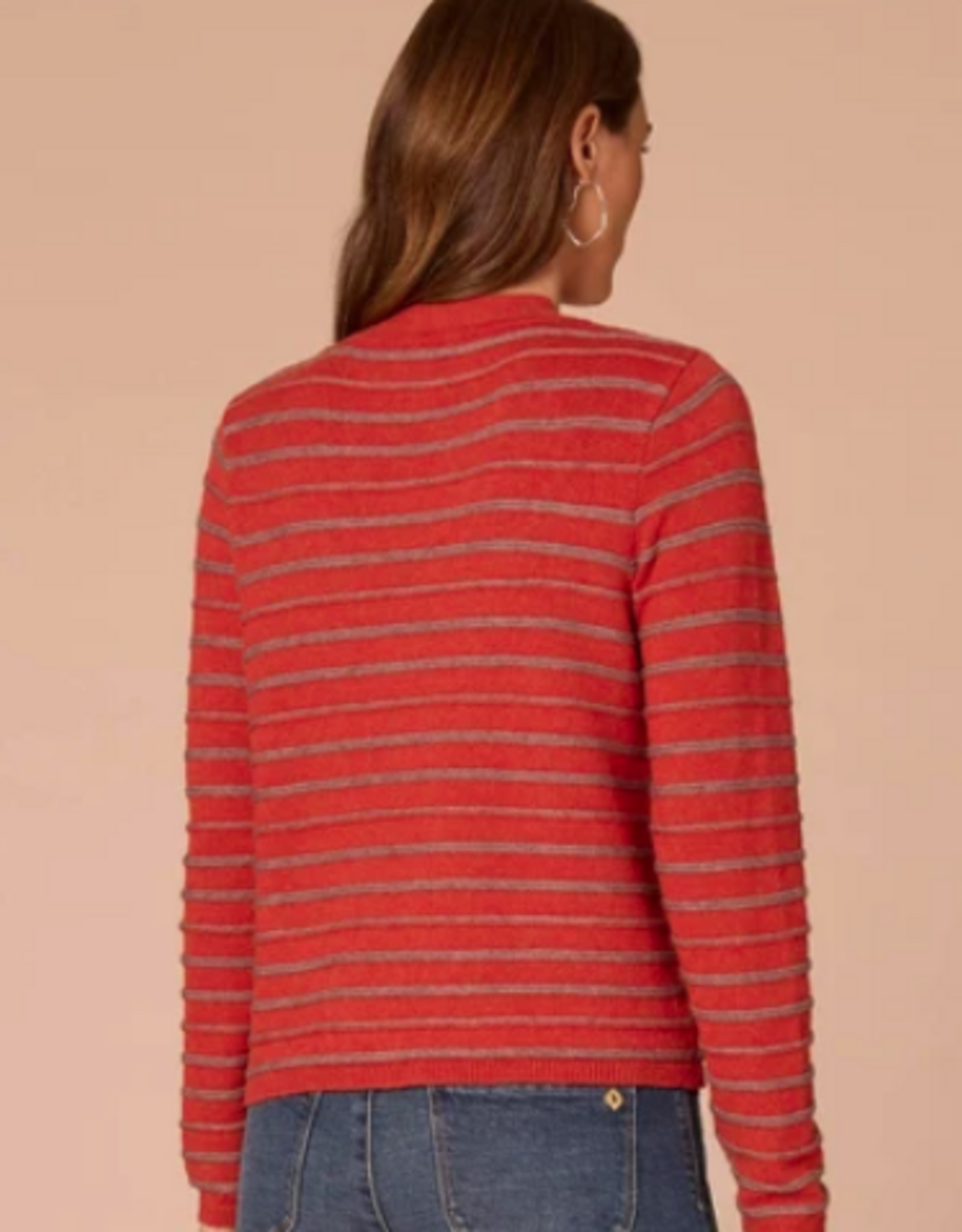 Kylie Paige Democracy Pumpkin Spice Round Neck Self Tie Textured Stripe Sweater