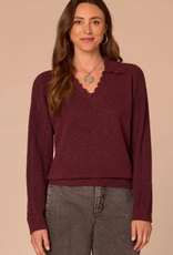 Democracy Democracy Fig Jam  Collar V-Neck Crochet Scallop Sweater