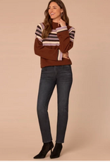 Democracy Democracy Brown Mock Neck Bubble Hem Placement Stripe Sweater