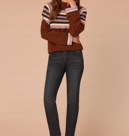 Democracy Democracy Brown Mock Neck Bubble Hem Placement Stripe Sweater