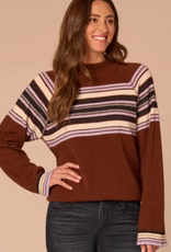 Democracy Democracy Brown Mock Neck Bubble Hem Placement Stripe Sweater