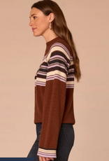 Democracy Democracy Brown Mock Neck Bubble Hem Placement Stripe Sweater
