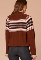 Democracy Democracy Brown Mock Neck Bubble Hem Placement Stripe Sweater