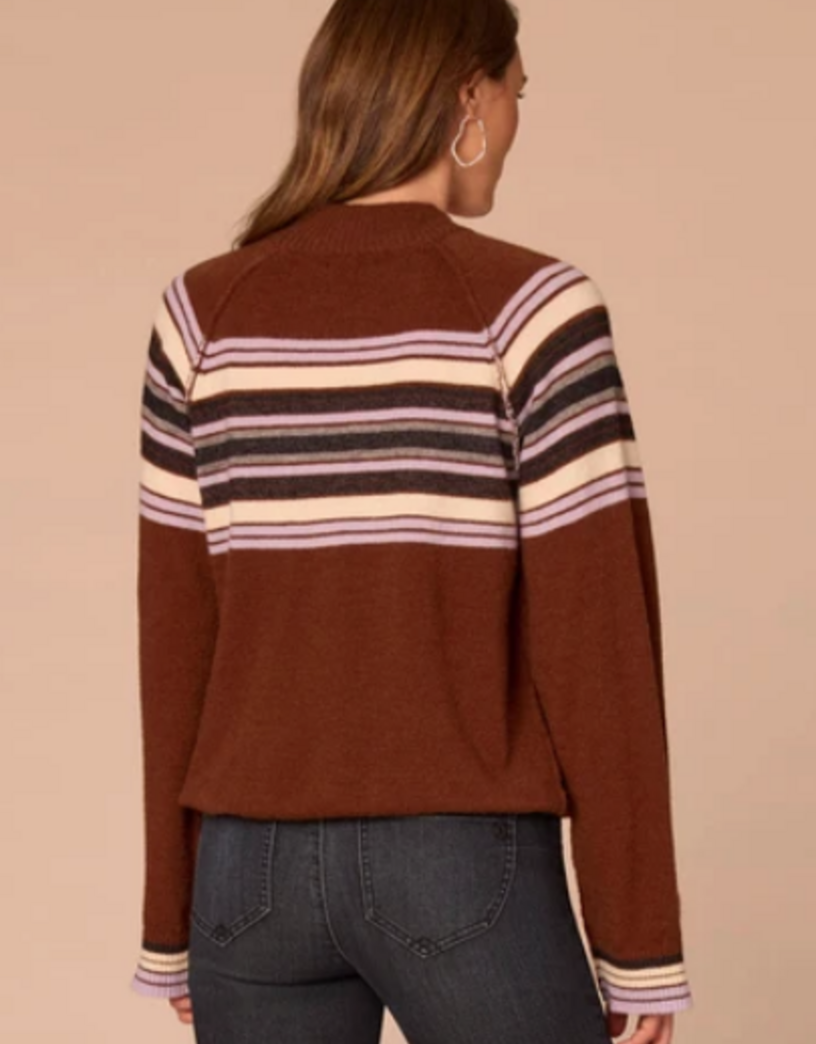 Democracy Democracy Brown Mock Neck Bubble Hem Placement Stripe Sweater