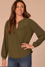Democracy Democracy Heather Grape Leaf  Mandarin Collar Half Placket Knit Top