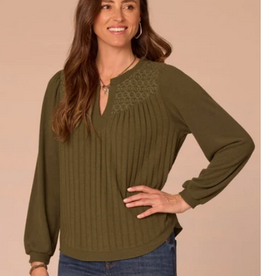 Democracy Democracy Heather Grape Leaf  Mandarin Collar Half Placket Knit Top