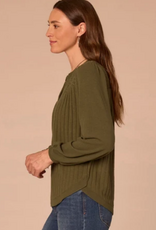 Democracy Democracy Heather Grape Leaf  Mandarin Collar Half Placket Knit Top