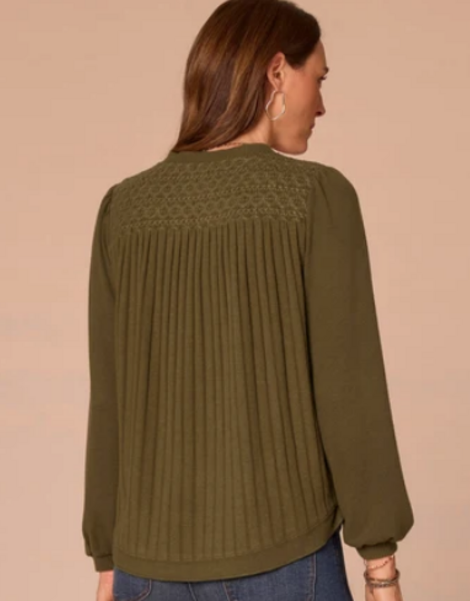 Democracy Democracy Heather Grape Leaf  Mandarin Collar Half Placket Knit Top