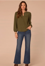 Democracy Democracy Heather Grape Leaf  Mandarin Collar Half Placket Knit Top