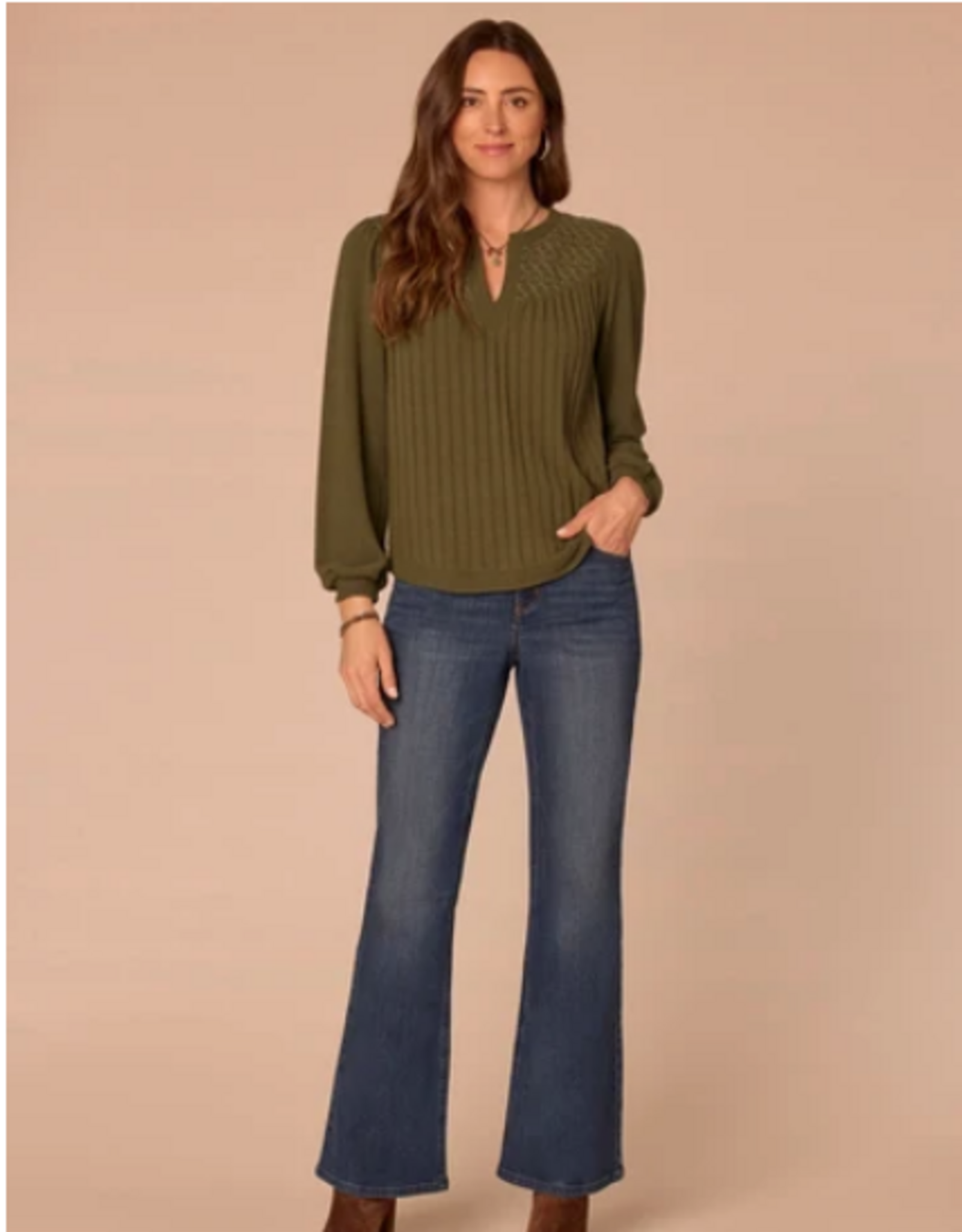 Democracy Democracy Heather Grape Leaf  Mandarin Collar Half Placket Knit Top
