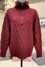 Picadilly Picadilly  Cabernet Half Zip Chain Link Long Sleeve  Sweater