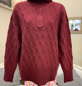 Picadilly Picadilly Cabernet Half Zip Chain Link Long Sleeve  Sweater