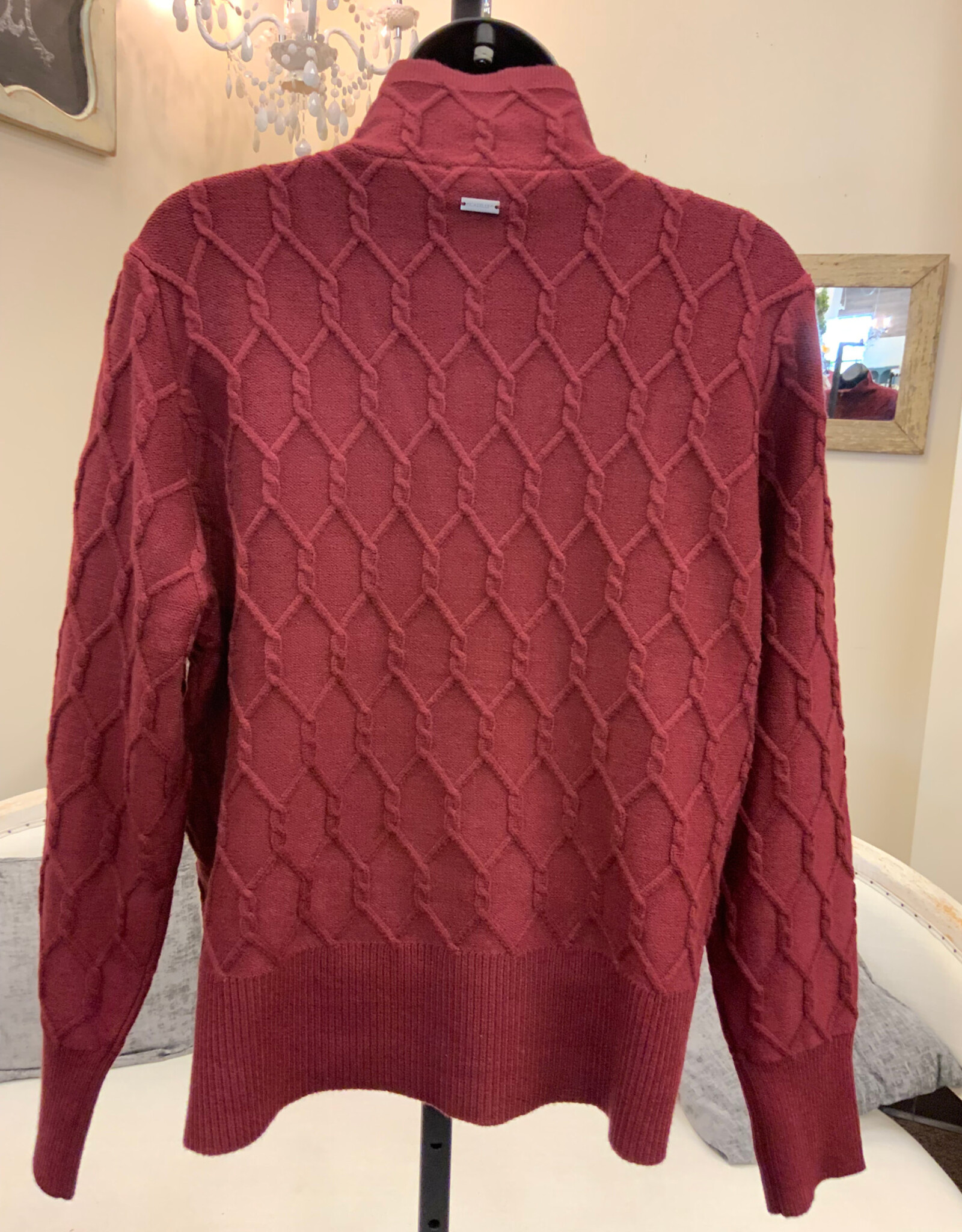 Picadilly Picadilly  Cabernet Half Zip Chain Link Long Sleeve  Sweater