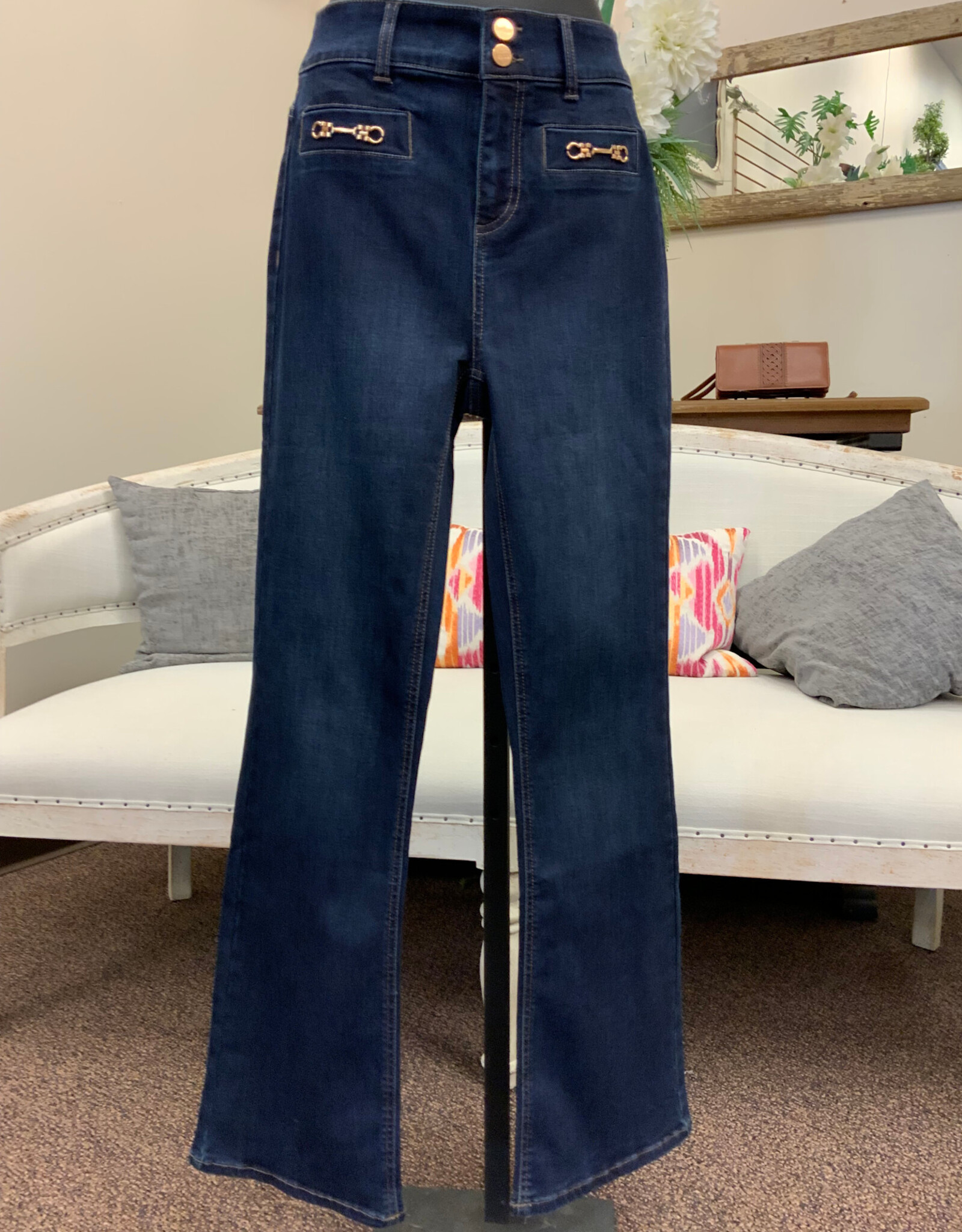 Renuar Renuar Dark Indigo Bootleg Horsebit Detail Denim Pant