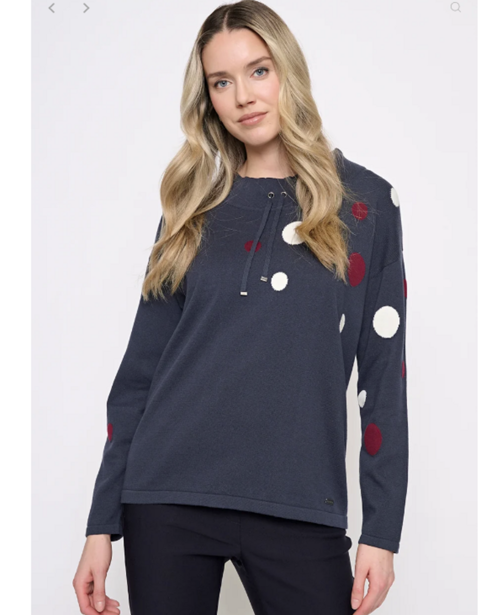 Picadilly Piccdilly Deep Denim Polka Dot Print L/S Sweater