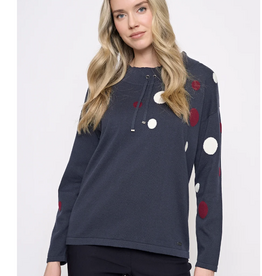 Picadilly Piccdilly Deep Denim Polka Dot Print L/S Sweater